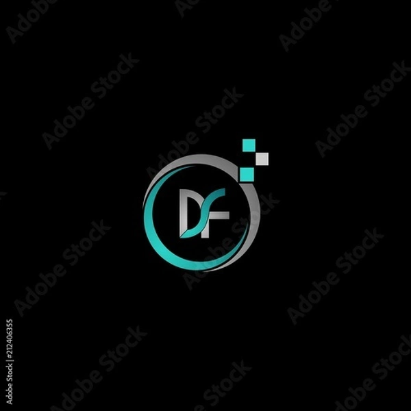 Fototapeta Letter DF Circle Digital Pixel Creative Modern Design Icon Logo, Design Template Element Vector