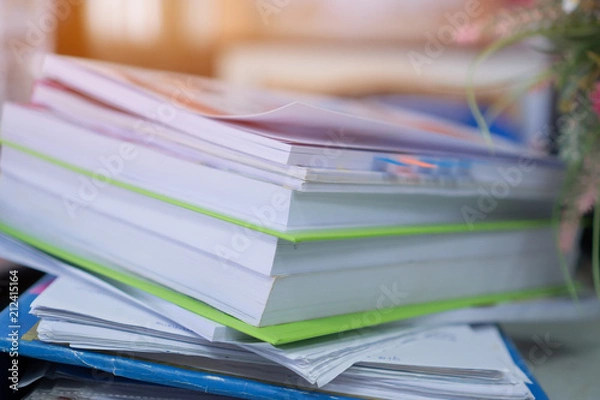 Obraz Paper stack, Pile of unfinished documents on office desk folders to business functions. Stack of business papers for Annual Report files, Document is written,drawn,presented. Business offices concept.