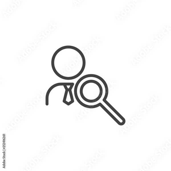 Fototapeta Search for employees outline icon. linear style sign for mobile concept and web design. Human resource simple line vector icon. People search symbol, logo illustration. Vector graphics