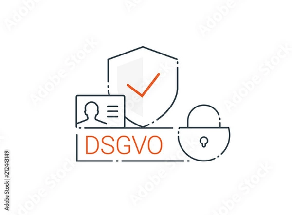 Fototapeta DSGVO, General Data Protection Regulation, germany. Digital and internet symbols in front of DSGVO letters. Concept vector illustration. Flat style. Icons shield, account, lock