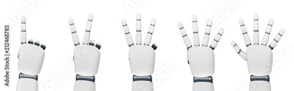 Obraz Isolated robot hand counting on white