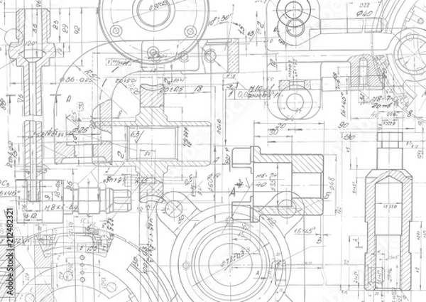 Fototapeta Tło rysunku technicznego. Rysunek inżynierii mechanicznej