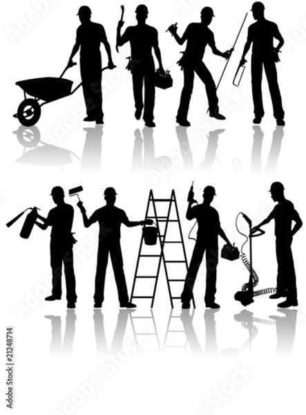 Obraz Construction workers vector silhouettes