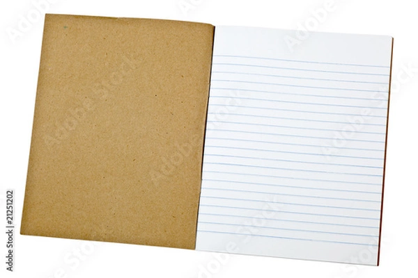 Fototapeta First page of a blank exercise book isolated on white