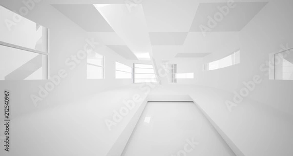 Obraz Abstract white parametric interior with window. 3D illustration and rendering.