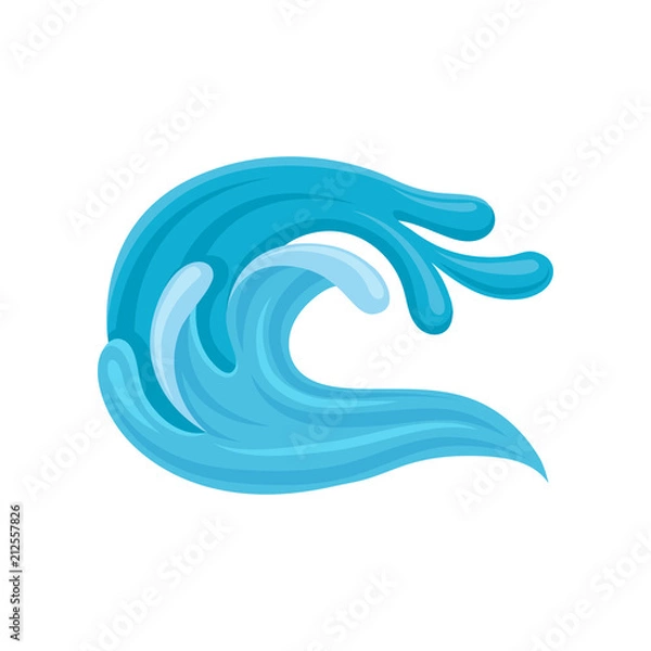 Fototapeta Blue stormy curling sea wave, design element for marine nautical theme vector Illustration on a white background