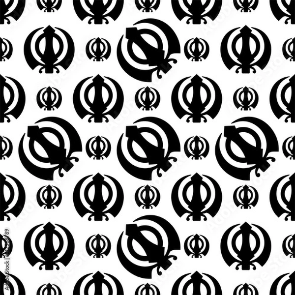Fototapeta Khanda Icon, The Holy Motif Seamless Pattern