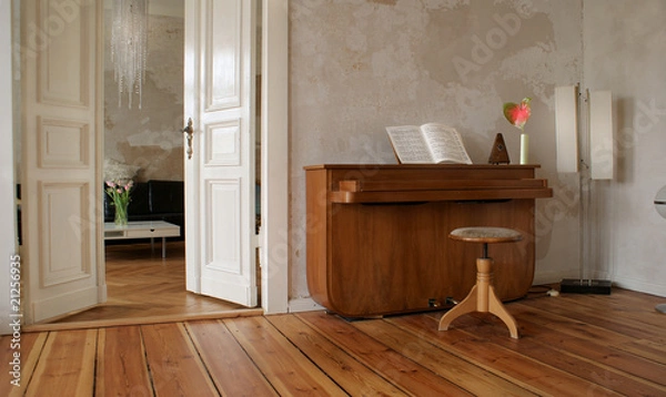Obraz wohnung design klavier blumen
