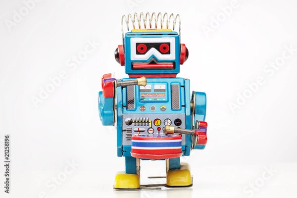 Obraz retro robot drummer