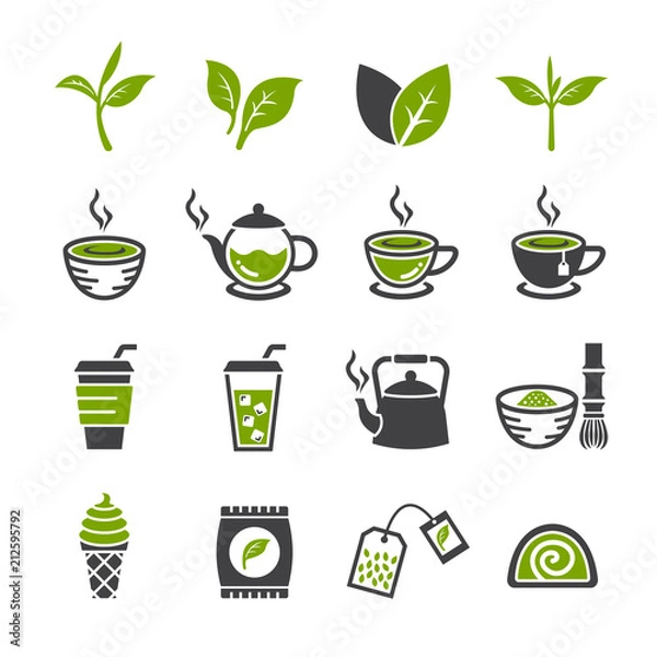 Fototapeta Green tea icon set