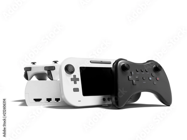 Obraz Modern game console with blackjack and white jazyk with portable game console 3D render on white background with shadow