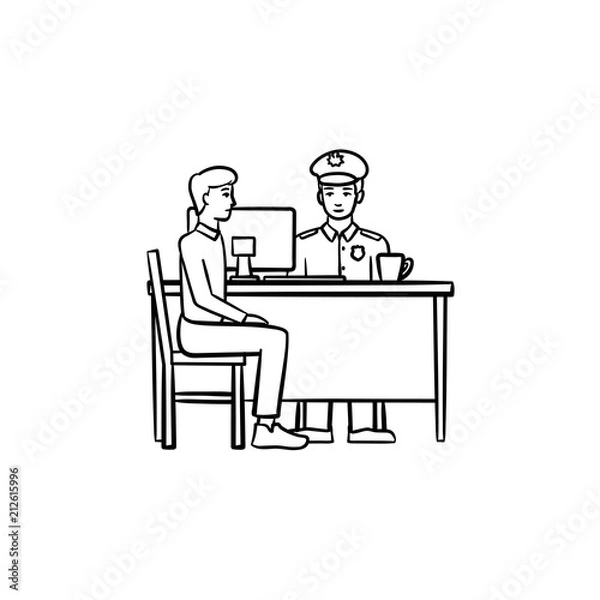 Fototapeta Airport police hand drawn outline doodle icon. Customs officer in uniform as law, power and check up concept. Vector sketch illustration for print, web, mobile and infographics on white background