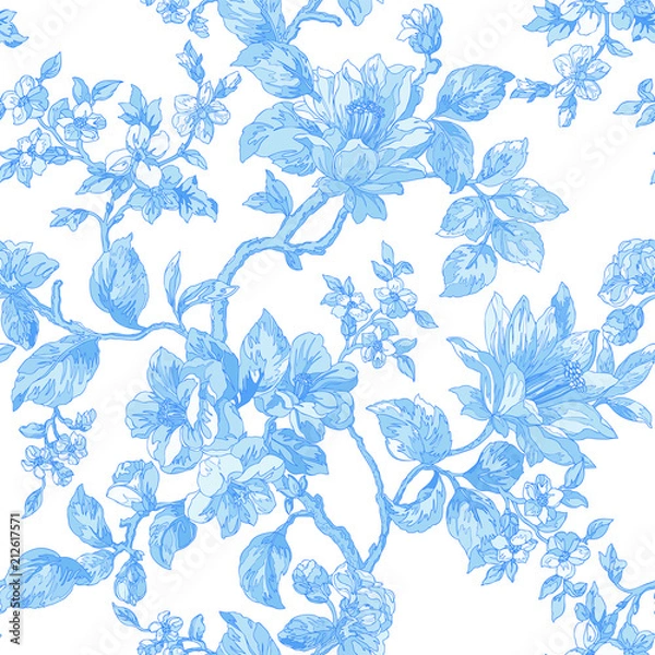 Fototapeta Seamless pattern with flowers orchids