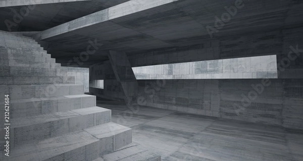 Fototapeta Abstract white and concrete parametric interior  with window. 3D illustration and rendering.
