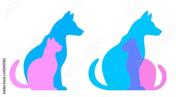 Fototapeta Silhouette of cat and dog on a white background