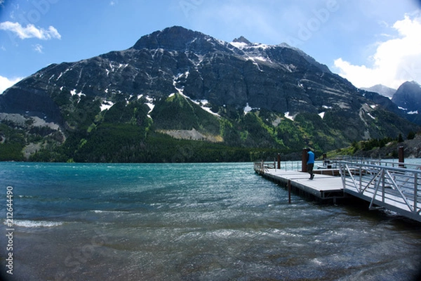 Fototapeta Dock on St. Mary's Lake in Glacier National Park