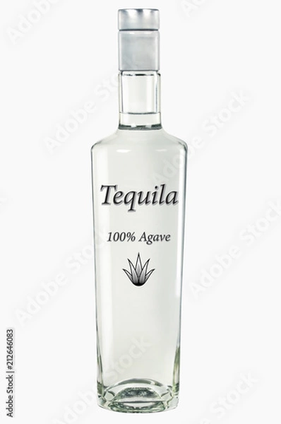 Fototapeta White Tequila bottle with clipping path. White Tequila made with pure Agave spiny cactus