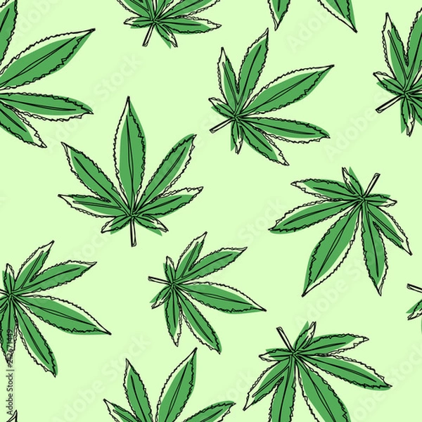Obraz Vector marijuana leaves seamless pattern. Vector cannabis background.