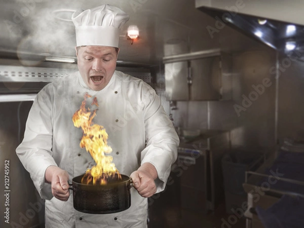 Obraz kucharz pali jedzenie