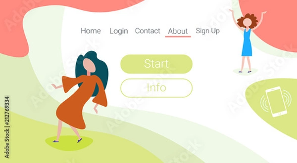 Obraz casual woman couple dancind gesture standing pose background female cartoon character full length horizontal flat vector illustration