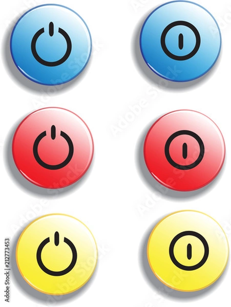 Fototapeta Set of colorful glossy buttons turn on off, vector items for game or web design