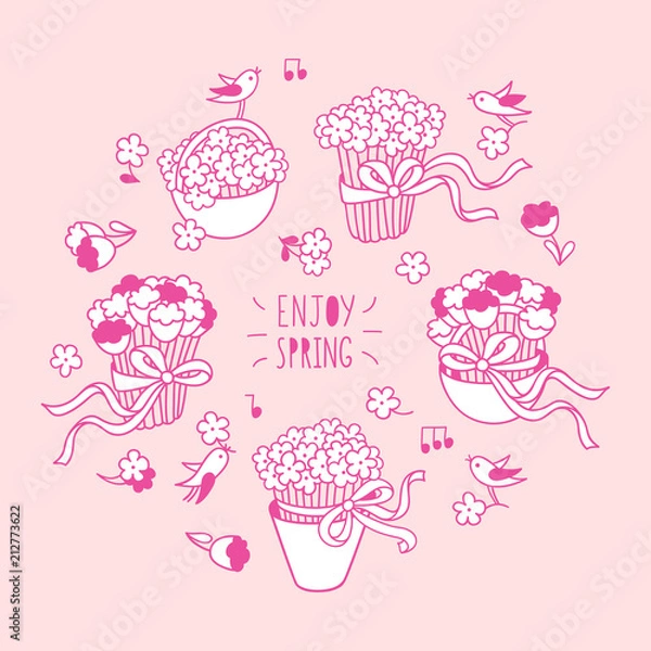 Obraz Enjoy spring. Set of hand drawn graphic elements for spring season design. 