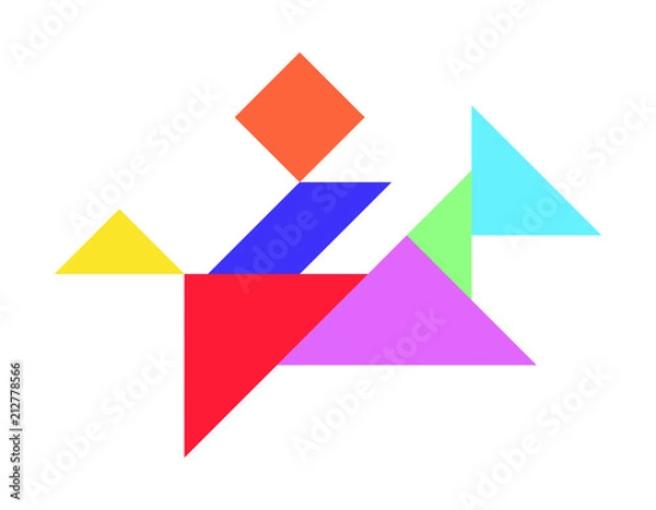 Fototapeta Color tangram puzzle in man riding horse shape on white background (Vector)