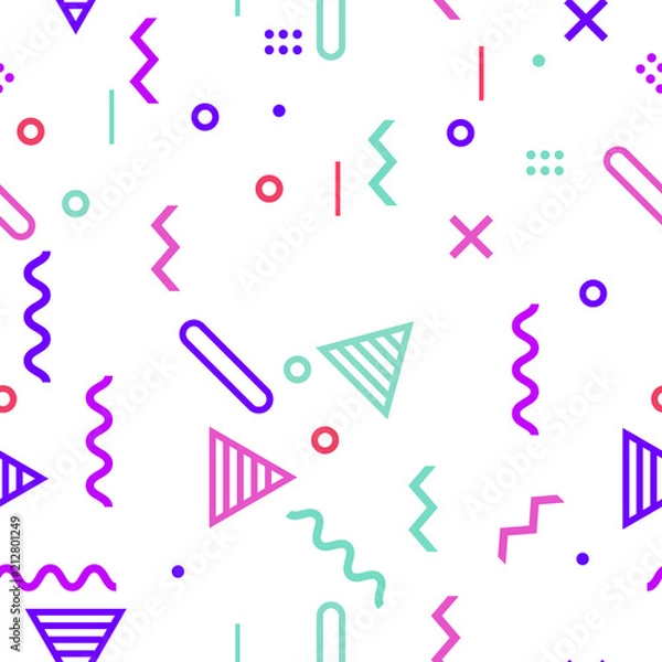 Obraz Trendy geometric memphis style pattern. flat line zigzag pattern vector