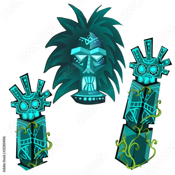 Fototapeta A collection of sacred ethnic attributes isolated on a white background. Vector cartoon close-up illustration.