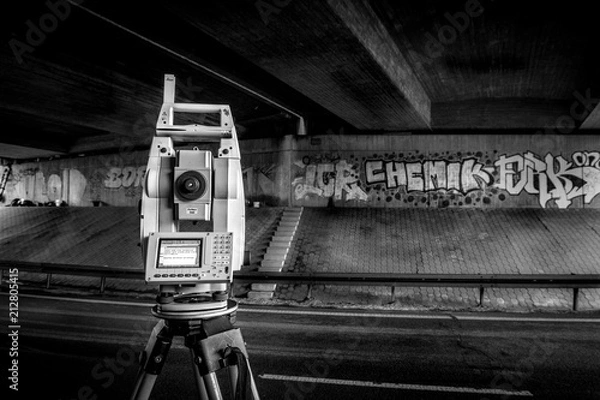 Fototapeta Surveyor, total positioning station on the site