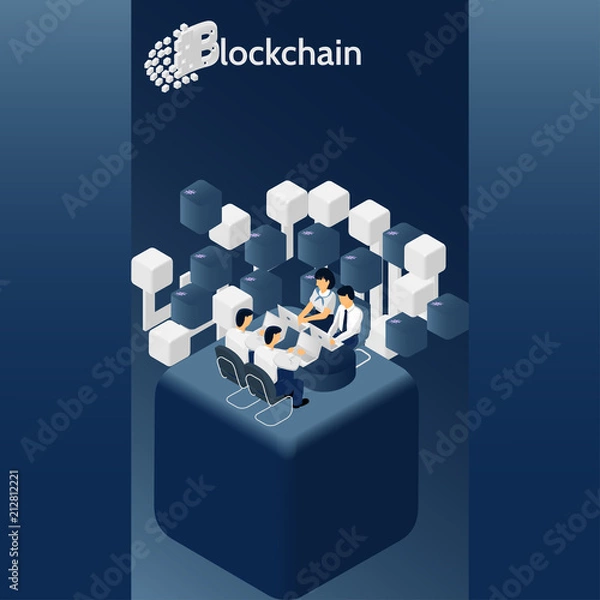 Fototapeta Blockchain isometric composition