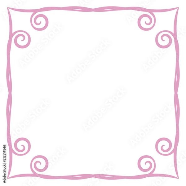 Fototapeta frame pink simple curls vector illustration postcard page background record square isolated on white background object empty space for saying poem congratulation quote
