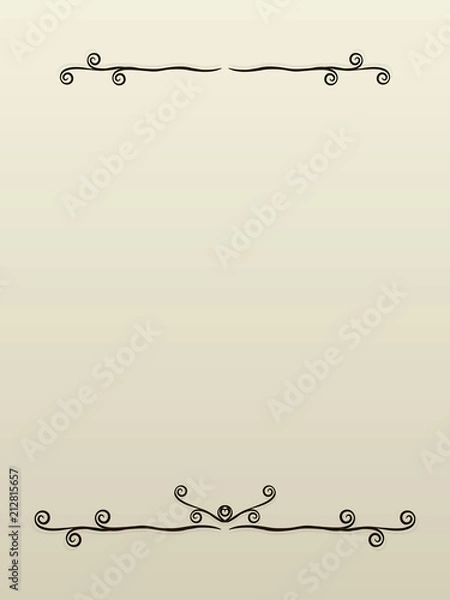 Fototapeta The light page is light brown paper with black vignettes decoration stamped letter letter vintage poem congratulation invitation invector illustration background for lettering, citation.