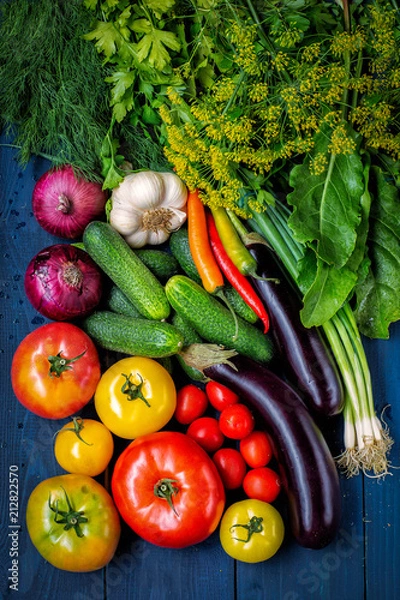 Obraz Assorted vegetables on a dark wooden background 