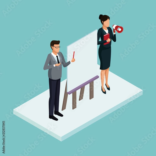 Fototapeta Executives at business meeting isometric concept vector illustration graphic design