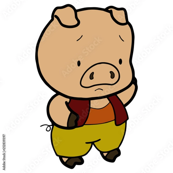 Fototapeta Cute pig cartoon illustration isolated on white background for children color book