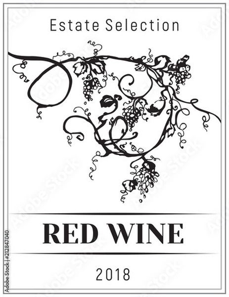 Fototapeta Vintage wine label.Vector vertical banners with hand drawn grapes. Black and white illustration