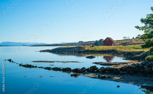 Fototapeta House at the lake in Norway