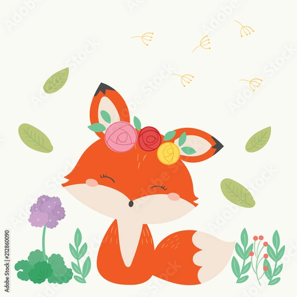 Obraz Cute fox vector illustration. Hand drawn art.