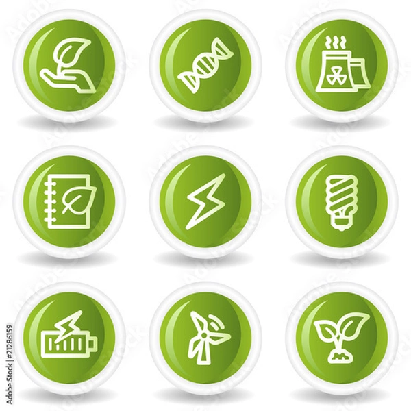 Fototapeta Ecology web icons set 5, green circle buttons