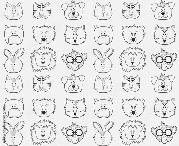Fototapeta Seamless pattern with animals heads.