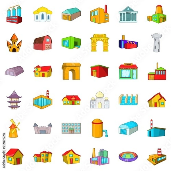 Fototapeta Building icons set. Cartoon style of 36 building vector icons for web isolated on white background