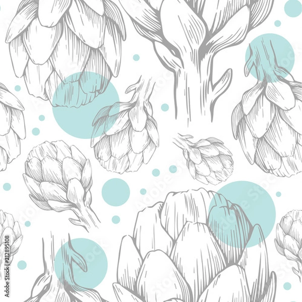 Fototapeta Seamless pattern with hand drawn artichokes. Vector illustration. Botanical pattern for textiles and wallpapers.