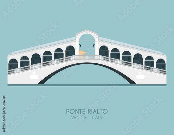 Obraz Nowoczesny projekt plakatu na kolorowym tle mostu Rialto (Wenecja, Włochy). Ilustracji wektorowych