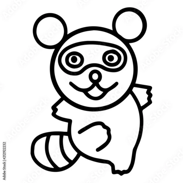 Fototapeta Cute raccoon cartoon illustration isolated on white background for children color book
