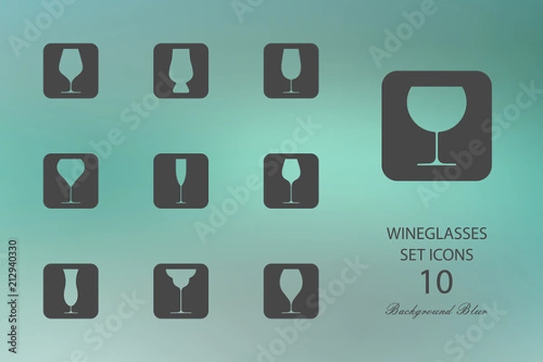 Fototapeta Wineglasses. Set of flat icons on blurred background