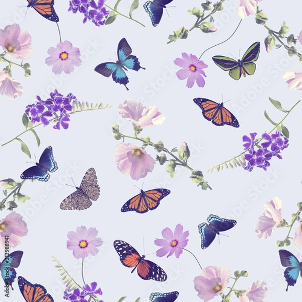 Fototapeta seamless pattern of butterflies and flowers