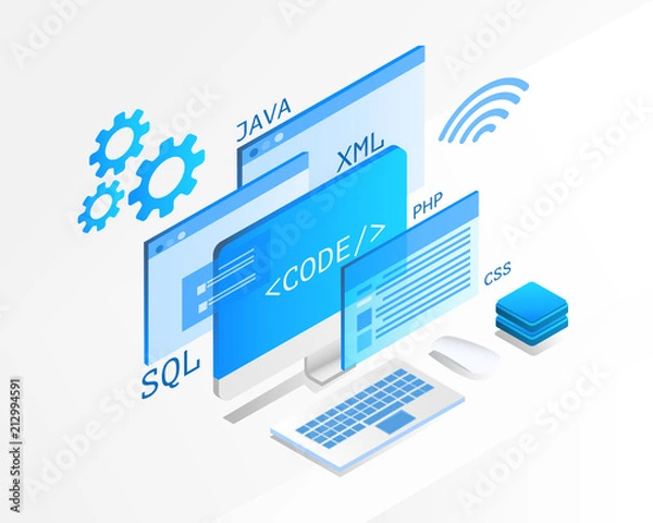 Obraz Koncepcja izometryczna rozwoju sieci Web
