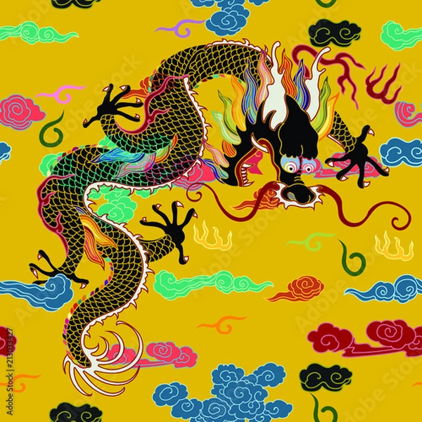 Fototapeta This is a traditionally Chinese ornament with a dragon and clouds.The dragon is the highest ranking animal in the Chinese animal hierarchy. It also represents a state symbol that is an emperor's role.