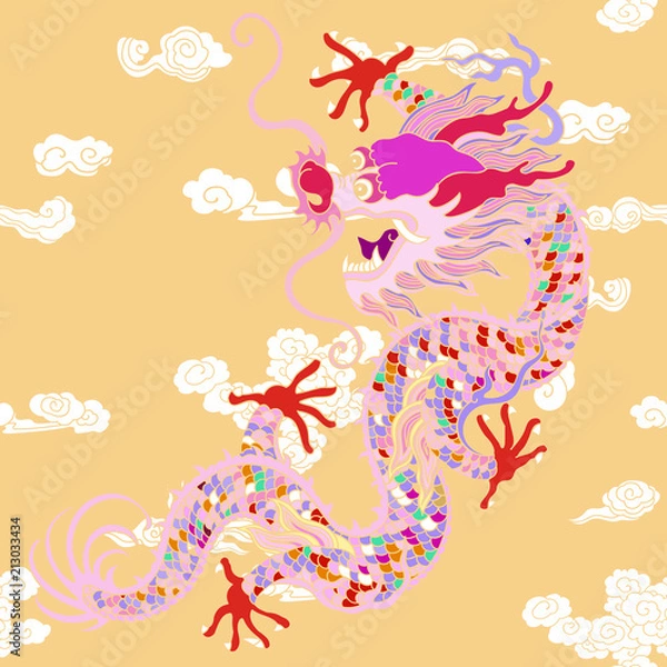 Fototapeta This is a traditionally Chinese ornament with a dragon and clouds.The dragon is the highest ranking animal in the Chinese animal hierarchy. It also represents a state symbol that is an emperor's role.